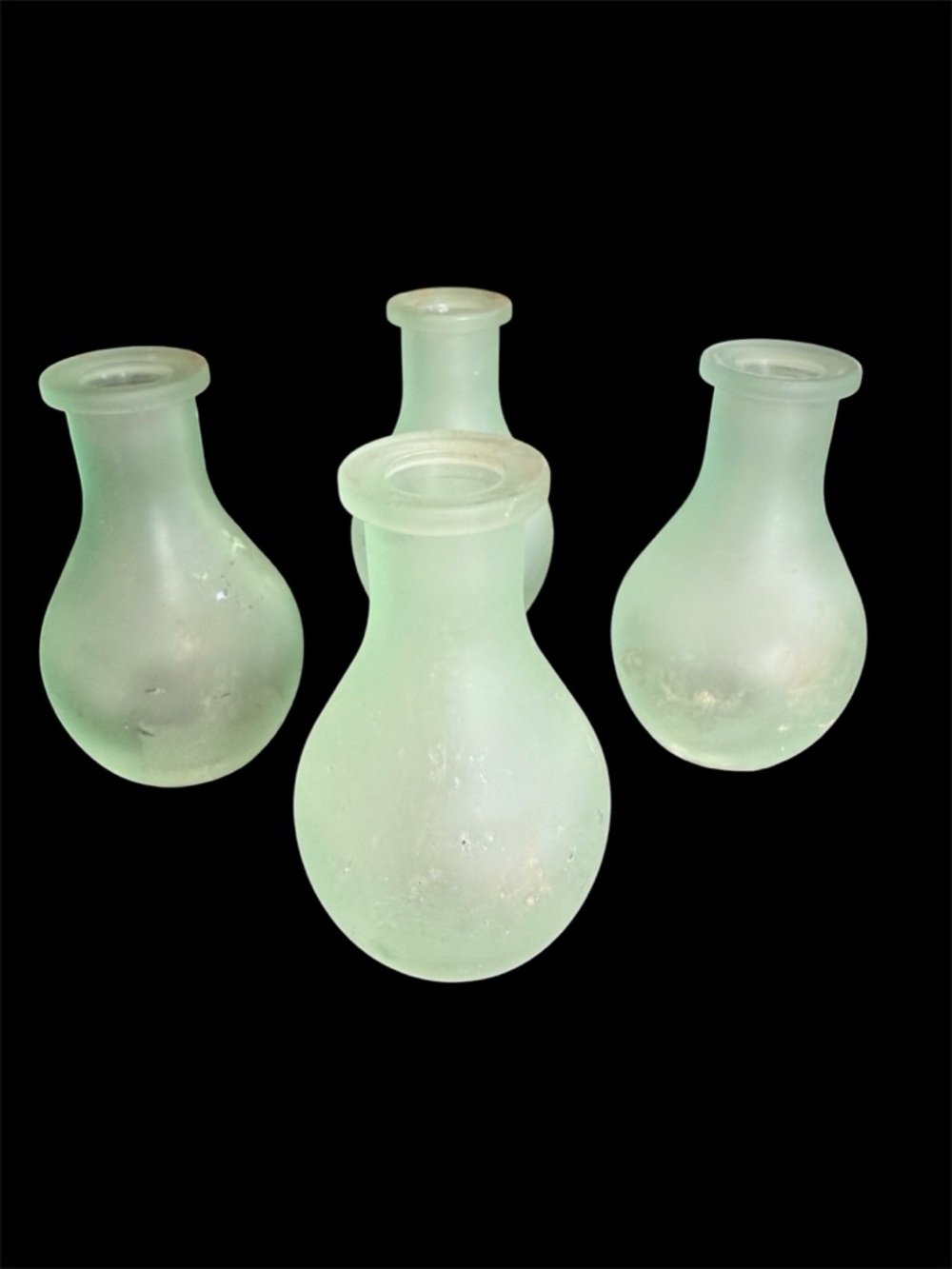 Frosted Seafoam Small Glass Bud Vases/Bottles Set of 4 from Witch’s Estate Sale